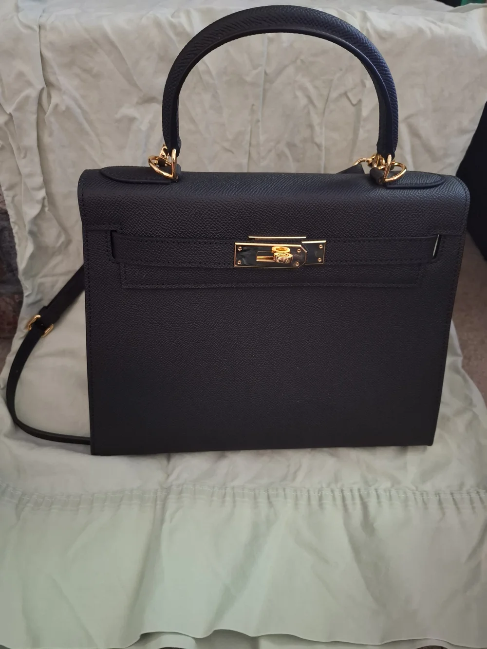 Structured Top-Handle Women's Bag in Black with Gold Hardware - Picture 1 of 6